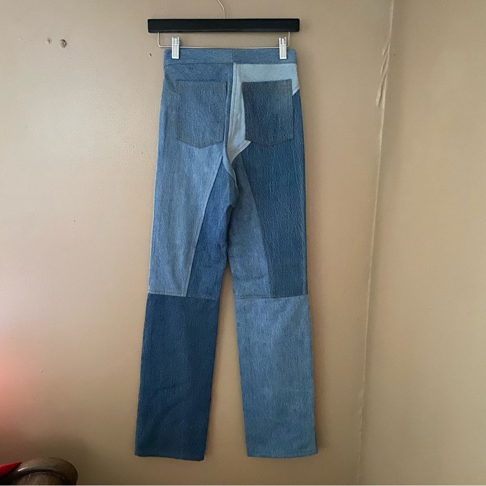EB Denim Lace up jeans blue patchwork straight leg flares Revolve Sz 2 / S $385 - Picture 15 of 15